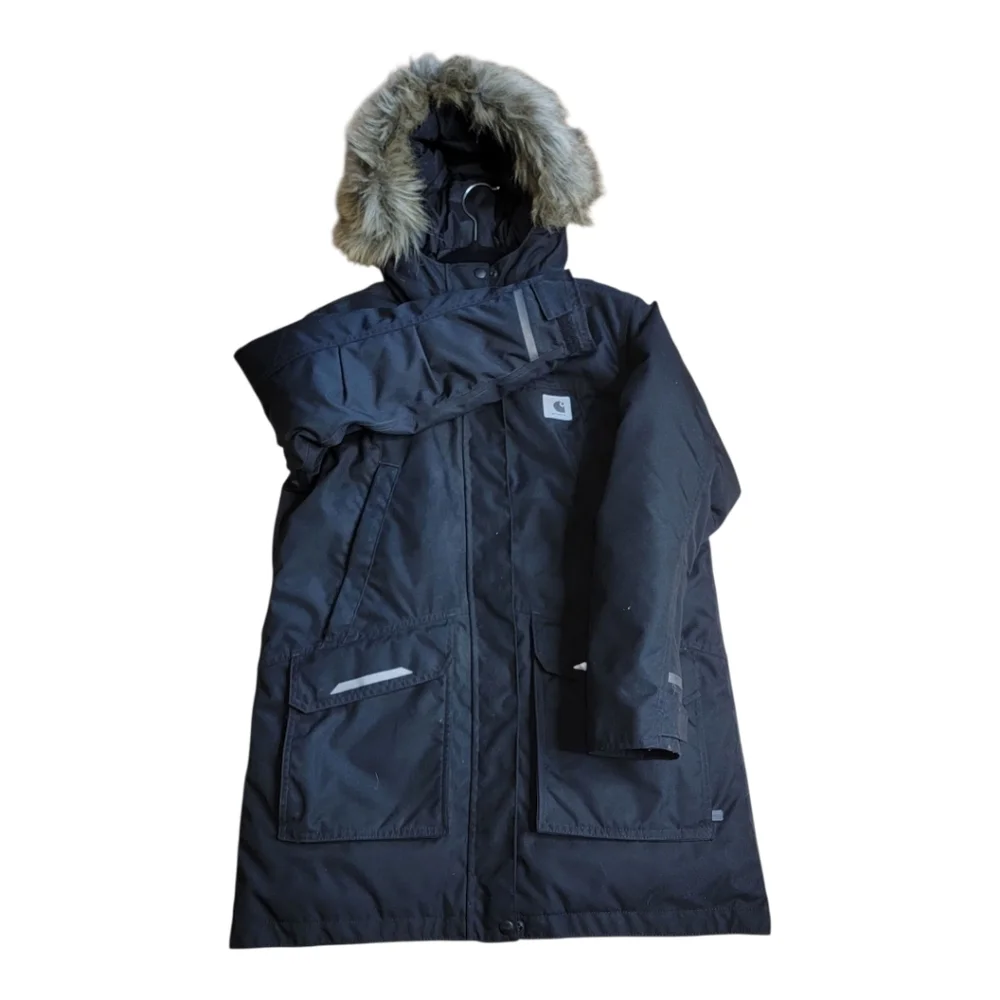 Carhartt Yukon Extreme Parka Faux Fur Detachable Hood Sz Medium 8-10  Black - Picture 5 of 10